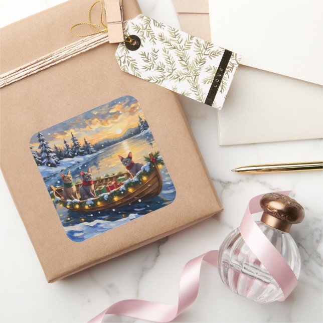 Adesivo Quadrado Sphynx Cat Christmas Boat Holiday (Presentear)