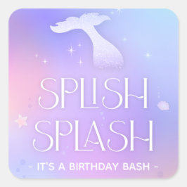 Adesivo Quadrado Splash Whimsical Sparkly Smermaid Aniversário