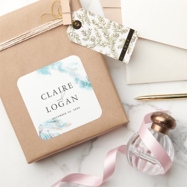 Adesivo Quadrado Splashing Blue Waves Coastal Wedding (Presentear)