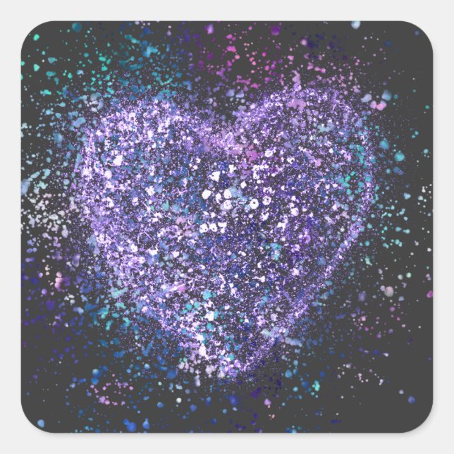 Adesivo Quadrado Splatter Paint Coração Roxo (Frente)