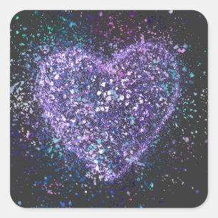 Adesivo Quadrado Splatter Paint Coração Roxo