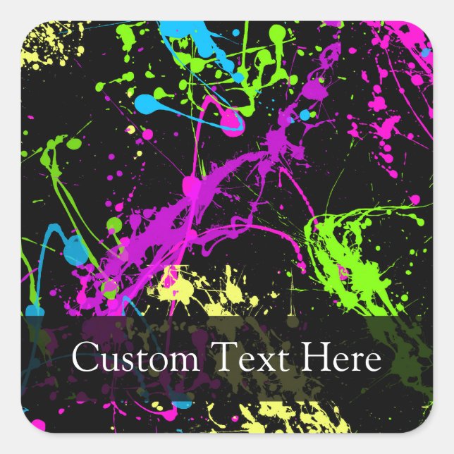 Adesivo Quadrado Splatter Preto/Neon Personalizado (Frente)