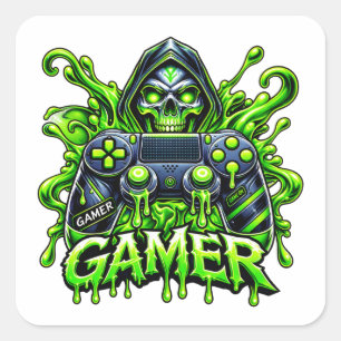 Adesivo Quadrado Spooky Gaming – Controle Fantasma do Gamer de Hall