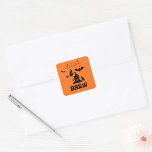 Adesivo Quadrado Spooky Haunted House & Witch Silhouette