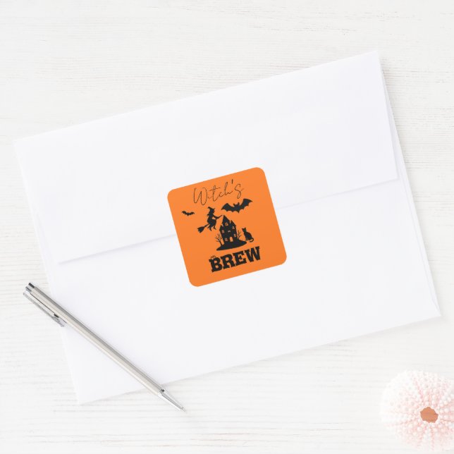 Adesivo Quadrado Spooky Haunted House & Witch Silhouette | (Envelope)
