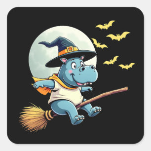 Adesivo Quadrado Spooky Pastel Halloween Baby Moo Deng Hippo