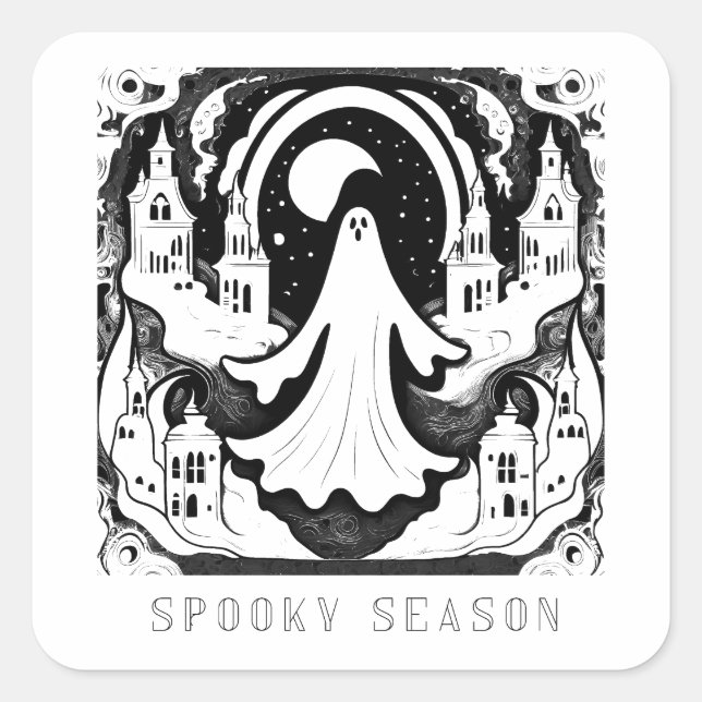 Adesivo Quadrado Spooky Season Ghost Town (Frente)
