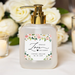 Adesivo Quadrado Spread Love Blush Floral Casamento Rosa Sanitizer