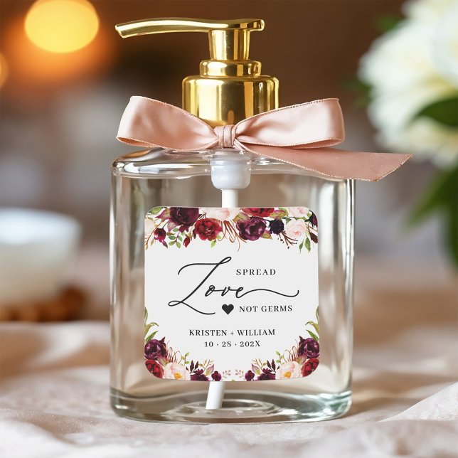 Adesivo Quadrado Spread Love Burgundy Red Floral Weding Sanitizer (Criador carregado)
