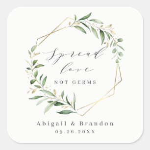 Adesivo Quadrado Spread Love Greenery Dourado Casamento Geométrico