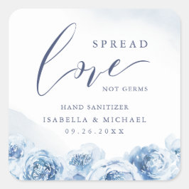 Adesivo Quadrado Spread Love Hand Sanitizer Blue Floral Wedal Squ