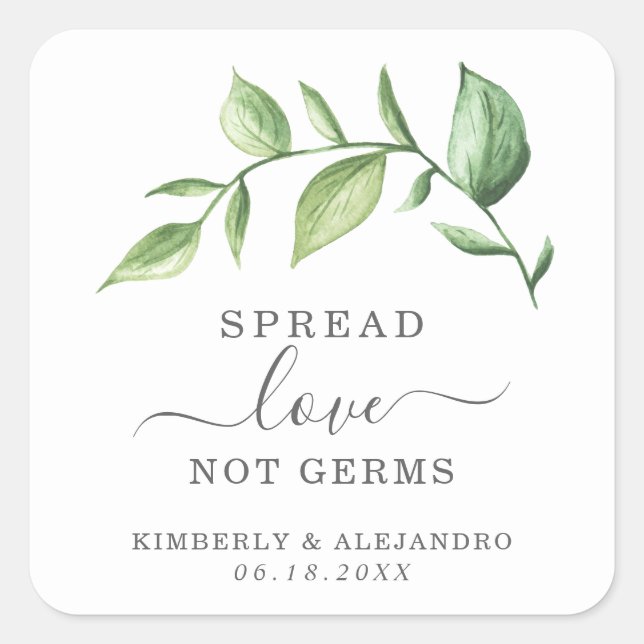 Adesivo Quadrado Spread Love Não Germs Rustic Greenerice Weds (Frente)