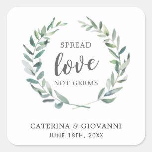 Adesivo Quadrado Spread Love Não Germs Rustic Greenerice Weds