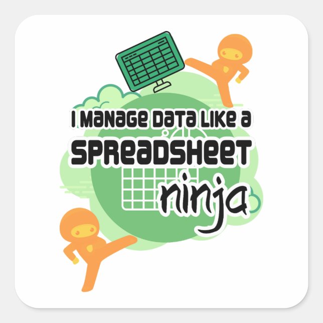 Adesivo Quadrado SPREADSHEET NINJA do gerenciador de dados divertid (Frente)