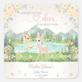 Adesivo Quadrado Spring Bloom and Butterflies Deer Baby Shower