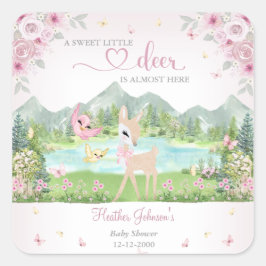 Adesivo Quadrado Spring Bloom and Butterflies Deer Baby Shower