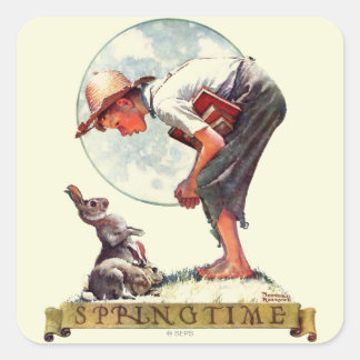Adesivo Quadrado Springtime, garoto de 1935 com coelho