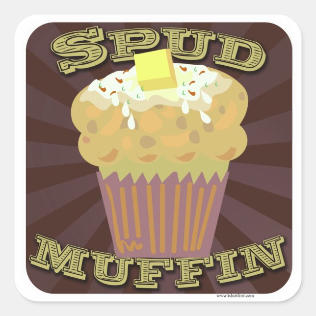 Adesivo Quadrado Spud Muffin - Design de Cartoon de Batata (Frente)