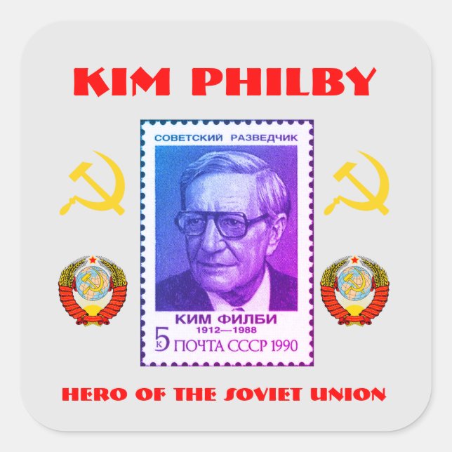 Adesivo Quadrado Spy Kim Philby, Herói da União Soviética (Frente)