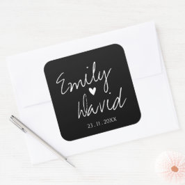 Adesivo Quadrado Squ de Casamento Negro e Branco Simples e Bonito