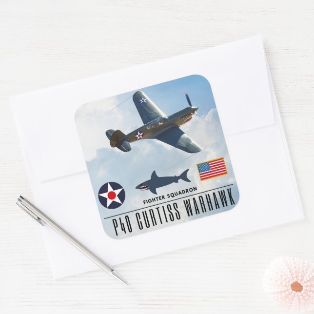 ADESIVO QUADRADO SQUADRON DE BRIGA DE WARHAWK P-40 CURTISS (Envelope)