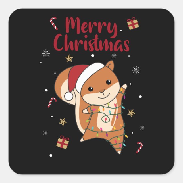 Adesivo Quadrado Squirrel Christmas Winter Animals (Frente)