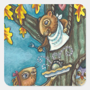 ADESIVO QUADRADO SQUIRRELS E OBRIGAÇÃO DE OWL, PEDAÇO DE ACORNA HOM