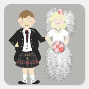 Adesivo Quadrado Sr. e Sra. Cute Bride e Kilted Groom