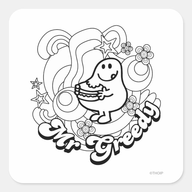 Adesivo Quadrado Sr. Greedy | Escuros e Estrelas Pretos e Brancos (Frente)
