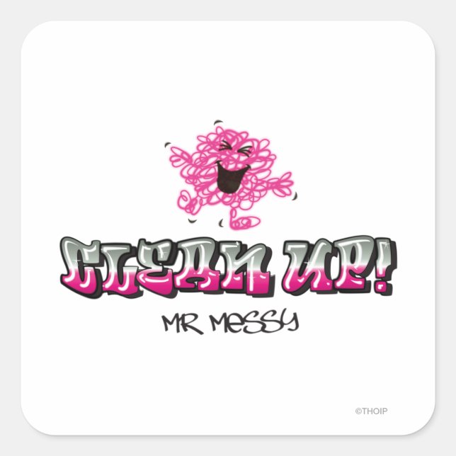 Adesivo Quadrado Sr. Messy Diz Limpar (Frente)