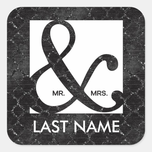 Adesivo Quadrado Sr. & Sra. Ampersand Black Glitter Sticker (Frente)