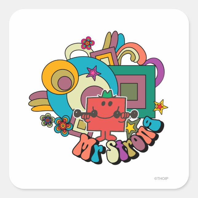 Adesivo Quadrado Sr. Strong | Psicodélicos, Estrelas e Flores (Frente)