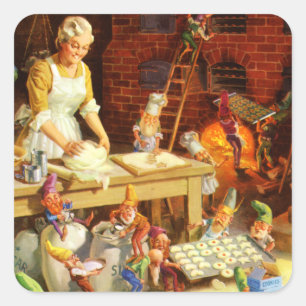 Adesivo Quadrado Sra. Claus e Santas Elves Assar Cookies de Natal