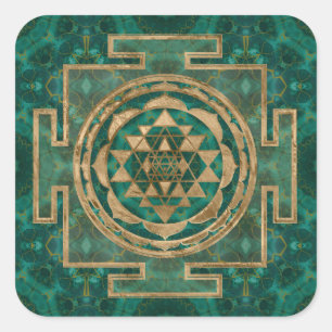 Adesivo Quadrado Sri Lanka / Sri Chakra Malachite e ouro