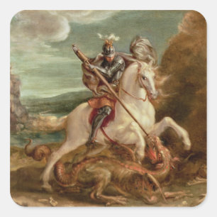 Adesivo Quadrado St George que massacra o dragão, (óleo no painel