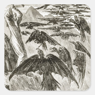 Adesivo Quadrado St Patrick e os pássaros do demónio, 'do Trias T