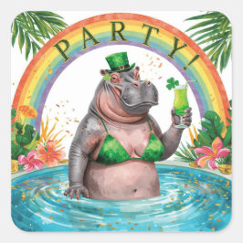 Adesivo Quadrado St. Patrick’s Day Glam Hippo Bikini