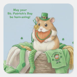 Adesivo Quadrado St. Patrick's Day Hamster Stickers