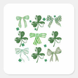 Adesivo Quadrado St. Patrick's Day Lucky Clover and Bow