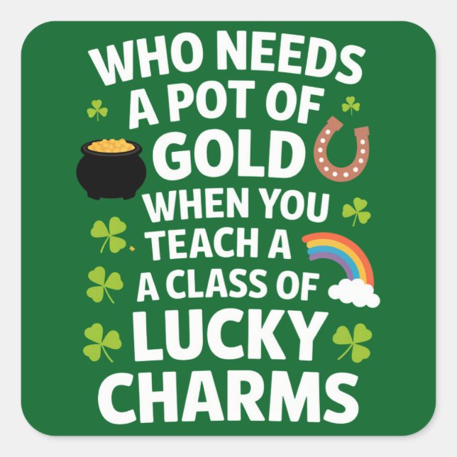Adesivo Quadrado St Patricks Professor Lucky Charm Clover Irlandês (Frente)