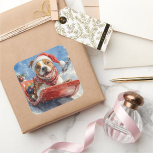 Adesivo Quadrado Staffordshire Americana no Natal de Sledge