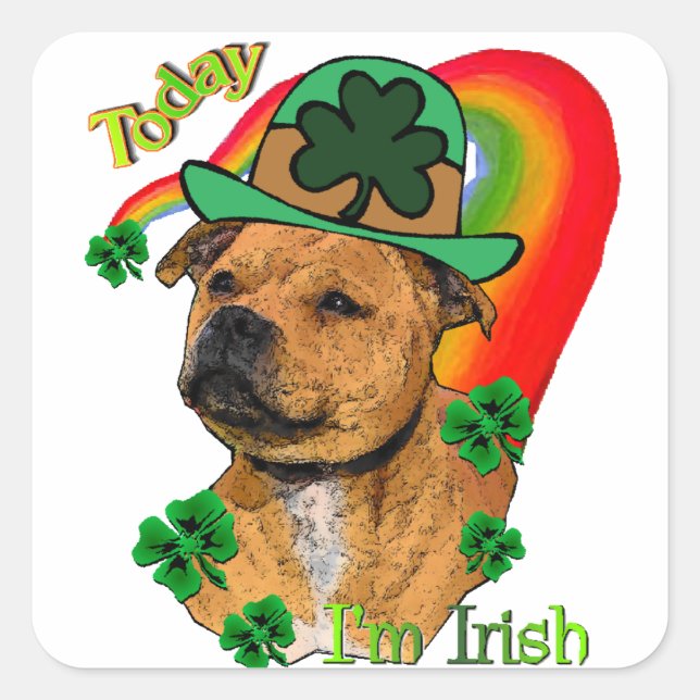 Adesivo Quadrado Staffordshire Bull Terrier St Patricks (Frente)