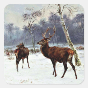 Adesivo Quadrado Stag and Doe em um Paisagem de Neve