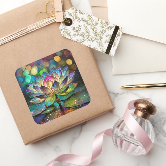 Adesivo Quadrado Stained Glass Vibrant Lotus Flower (Presentear)