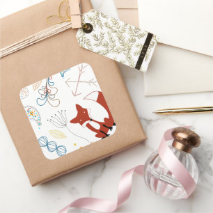 Adesivo Quadrado Star Forest Fox Woodland Padrão Floral