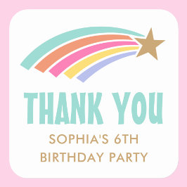 Adesivo Quadrado Star Rainbow Birthday Obrigado Partido Favor