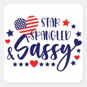 Adesivo Quadrado Star Spankled e Sassy American Flag Heart