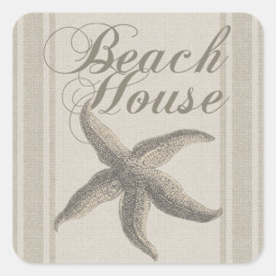 Adesivo Quadrado Starfish Beach House Seashore Coastal