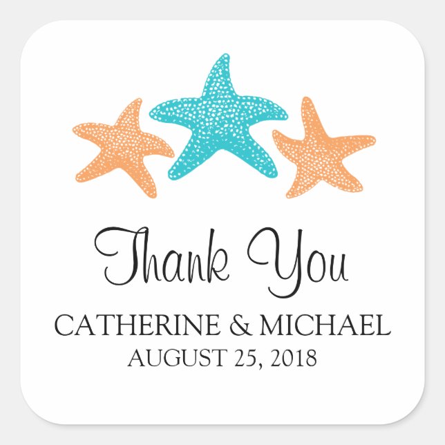 Adesivo Quadrado Starfish Monograma Wedding (Frente)