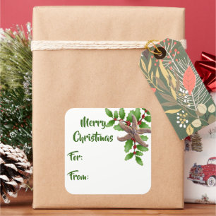 Adesivo Quadrado Starfish n Holly Green Beach Natal Gift Tags